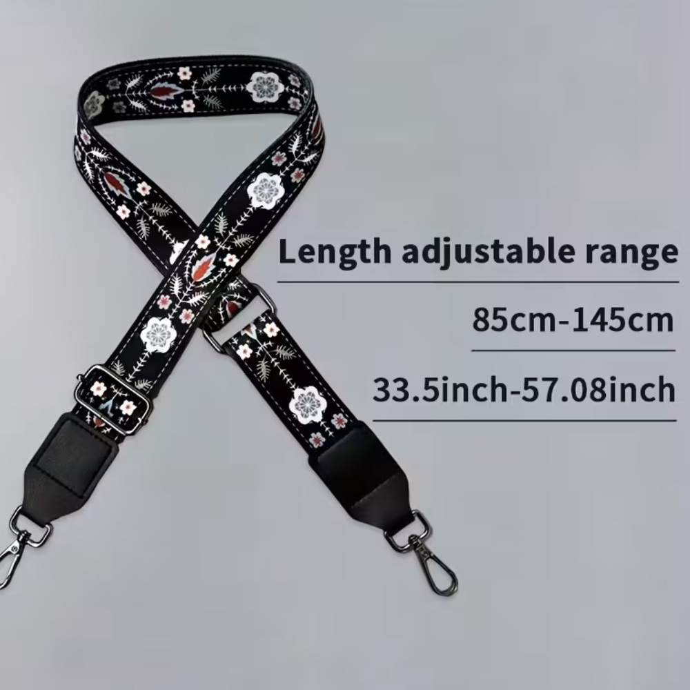 Floral Black Crossbody Bag Strap with Silver Hardware Adjustable NWT - Picture 2 of 3